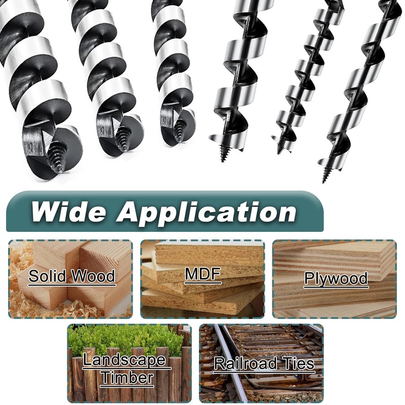 STARVAST Auger Drill Bit Set, 6-Piece Wood Drill Bit Long