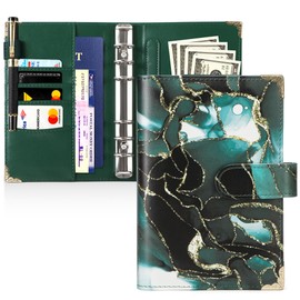 Toplive A6 Budget Binder Cover, PU Leather Notebook Binder Small 6 Ring Refillable Planner Binder Organizer with Magnetic Closure, Marble Green