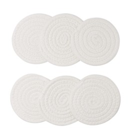 Anzirose Handmade Round Cotton Woven Coasters Braided Cup WAD Coasters Absorbent Woven Coasters Hot Pads Mats for Drink Coffee Cup Home Kitchen Heat-Resistant Reusable Non-Slip - Set of 6 (White)