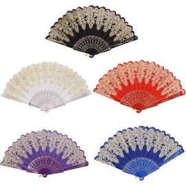 Spanish Folding Retro Pattern Hand Fan for Women, Handheld Chinese Folding Fan Hand Fan for Party Dancing Wedding and Home Decoration (A-5 Colors) - Colour: A-5 Colors