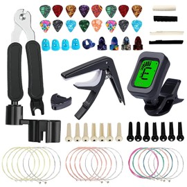 LSHSXPX - Kit de 65 Piezas Accesorios para Guitarra, Guitar Accessory Kit with Guitar Tuner, Guitar Strings, Guitar Tuning Clips, 3 in 1 Guitar Repair Tool, Plectro de Pulgar y Otros Accesorios