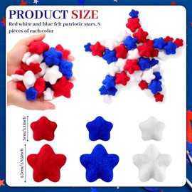 Hahafelt 24 Pcs 4th of July Red White and Blue Decorations, Felt Patriotic Star Ornaments 4th of July Independence Day Home Decor Red Blue White Stars for Vase Bowl Filler Craft Table (1.2'', 1.6'')