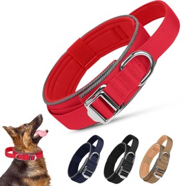 Ledeak Tactical Dog Collar, Soft Padded Breathable Dog Collar, Adjustable Nylon Reflective Dog Collar with Portable Metal Buckle for Medium Large Dogs (Red, M)