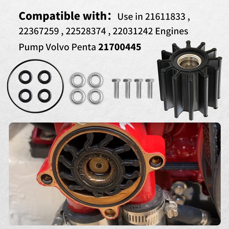 Vanshly,Sea Water Pump Threaded Impeller Repair Kit Replaces Volvo Penta
