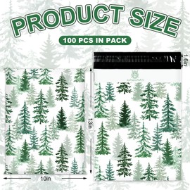 JarThenaAMCS 100Pcs Christmas Poly Mailers 10 x 13 Inch Winter Green Xmas Tree Packaging Bags Self Sealing Mailing Envelope Bags for Small Business Clothing