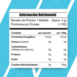 Creatina Monohidratada 500 G Meta Nutrition 100 porciones En Polvo De Alta Pureza Sin Sabor                                                           