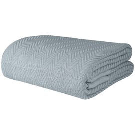 Threadmill Home Linen Herringbone Soft Breathable 100% Cotton Blanket Twin Size Scottish Grey