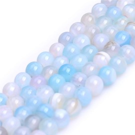 Natural Light Blue Onyx Agate Gemstone Semi Precious Stone Round 6mm Loose Beads for Jewelry Making Bracelet Necklace Crafts 15 Inch