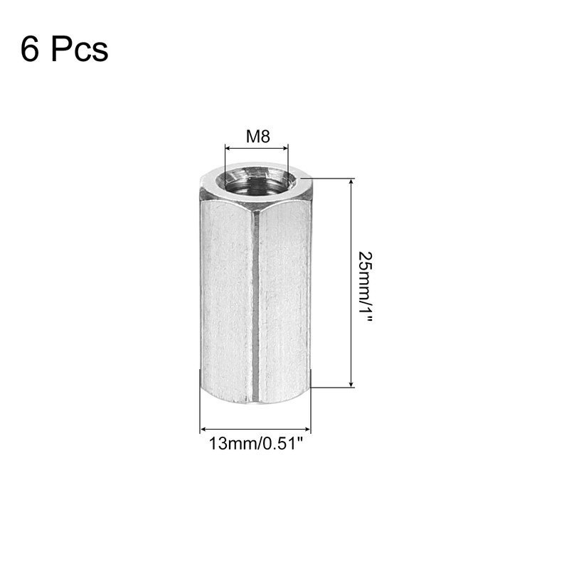 sourcing map M8x1.25mm Coupling Nuts, 6 Pcs 304 Stainless Steel