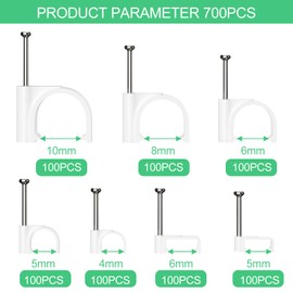 Chiluxendo Pack of 500 Round Cable Holders + 200 Square Cable Clips, Nail Clamps, Cable Clamps, Cable Clips with Nails, Cable Clips, Cable Clip, Cable Attachment, Cable Holder, Nail Clamp