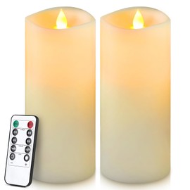Enpornk 7” x 3” Flameless Candles, Flickering Moving Flame LED Candles, Battery Operated Candles with Remote and Timers, Ivory White, Set of 2