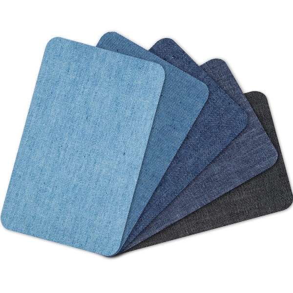 5 Pieces Iron on Jean Patches Denim Jean Repair Patches Clothing Repair Patch Kit Assorted Iron on Denim Patches for Jacket Clothes, 4.9 x 3.7 Inches (Black, Dark Blue, Royal Blue, Blue, Light Blue)