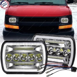 BRICOLOGHT For Chevy Express Cargo Van 1500 2500 3500 Pair 7x6" 5x7" LED Headlights Hi/Low