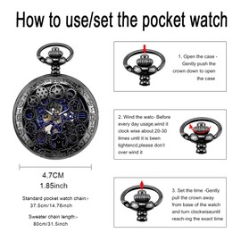 Unendlich U Men's Roman Numerals Scale Pocket Watch with Necklace Chain Analogue Hand Winding Unisex Retro Steampunk Mechanical Chain Watch, black, Retro