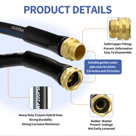 50 FT Garden Hose, Flexible No Kink Heavy Duty Garden Water Hose Flex Copper Bullet Collapsible Washer Rubber Hose 5/8" Soft Lightweight Outdoor Waterhose Manguera Para Jardin