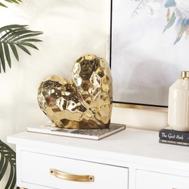 Deco 79 Porcelain Heart Sculpture, 8" x 3" x 8", Gold (Pack of 12)