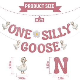 CHINGYIA One Silly Goose Banner - Goose Theme 1st Birthday Sign for Girls, Farm Animals 1st Baby Shower Birthday Party Decorations Rose Gold