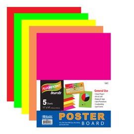 BAZIC Products 11" X 14" Multi Color Fluorescent Poster Board (5/Pack)