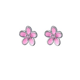 Cute Flower Tiny Small Stud Earrings 925 Sterling Silver Crystal Cubic Zirconia Pink Cherry Blossom Floral Cartilage Tragus Hypoallergenic Pierced Sleeper Studs Earring Dainty Jewelry for Women Teen
