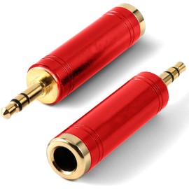 1/4'' to 3.5mm Stereo Pure Copper Headphone Adapter,3.5mm(1/8'') Plug Male to 6.35mm (1/4'') Jack Female Stereo Adapter for Headphone, Amp Adapte, (Red) 2-Pack