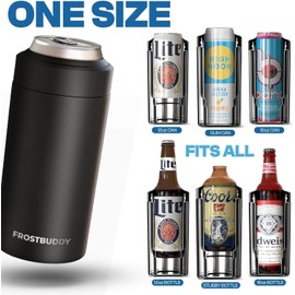Frost Buddy Universal Can Cooler - Fits all - Stainless Steel Can Cooler for 12 oz & 16 oz Regular or Slim Cans & Bottles - Stainless Steel