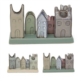 Mini Ceramic House Bud Vase Set | Rustic Glazed Posy Vases on Plinth | Decorative Small Pots for Flowers - Colour Varies