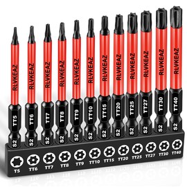RLVKEAZ 12-Piece Impact Security Torx Bit Set (T5-T40), 3-Inch Long S2 Steel Tamper-Proof Star Bits Set, with 1/4" Hex Shank, Magnetic & High Torque for Automotive, Electronics, DIY Repairs