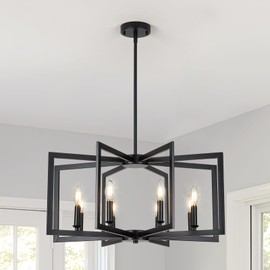 ACANER 8-Light Black Industrial Chandelier, Geometric Dining Room Chandeliers Over Table, Modern Large Pendant Light Fixture for Entrance, Hallway, Staircase, Kitchen Island, Living Room