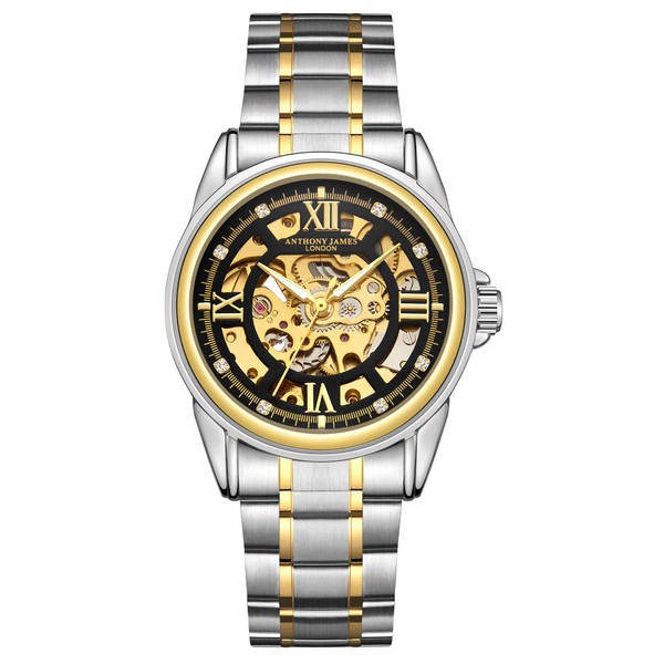 Anthony James Limited Edition Skeleton Automatic Stalen en Witte Herenhorloge