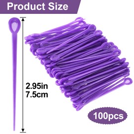 Deozu 100pcs Brush Hair Roller Pick, Plastic Hair Curler, Hair Roller Pin for Tension Rollers, Rod Crochet Accessories for Hair Styling (Purple)