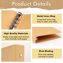 Ring Binder A5, Pack of 2 A5 Ring Binder, Ring Binder, A5 Refillable Kraft Paper, Ring Binder Kraft Paper with 6 Rings to Add, Brochure Cover for School, Office (17 x 23 cm)