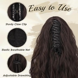 Claw Clip Ponytail Extensions,Clip in Curly Wavy Hairpieces Synthetic Ponytails Hair Piece Pony Tail Extension for Women,20 inch (Light Brown)