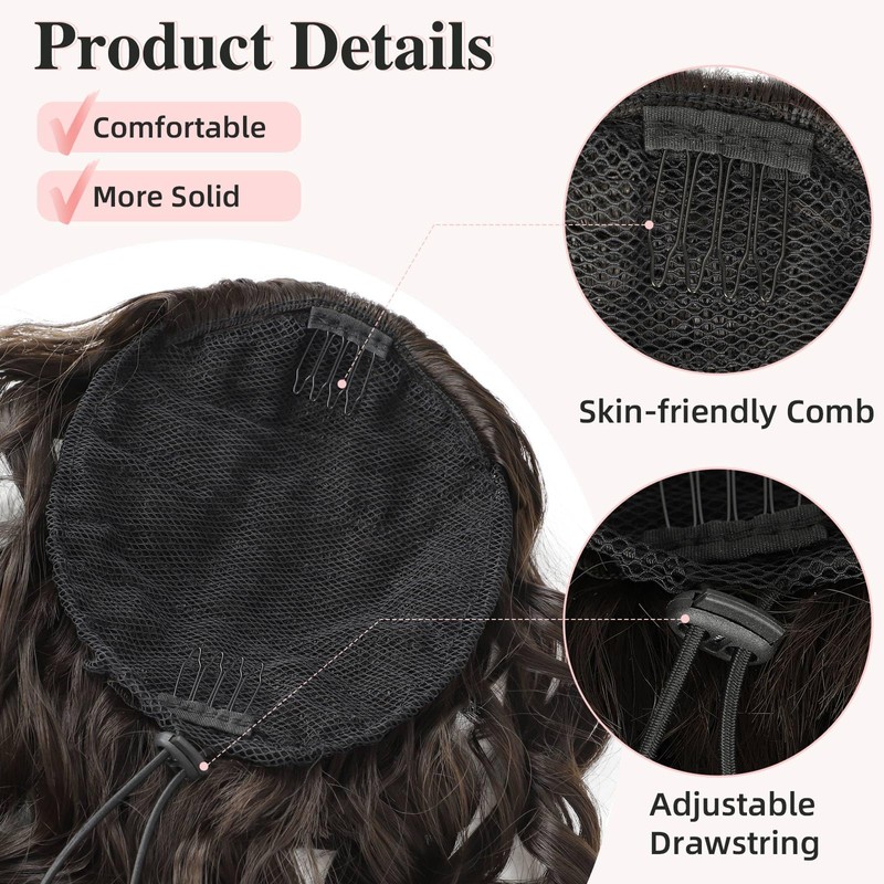 BOGSEA 20 Inch Drawstring Ponytail Extensions for Women -Dark Brown