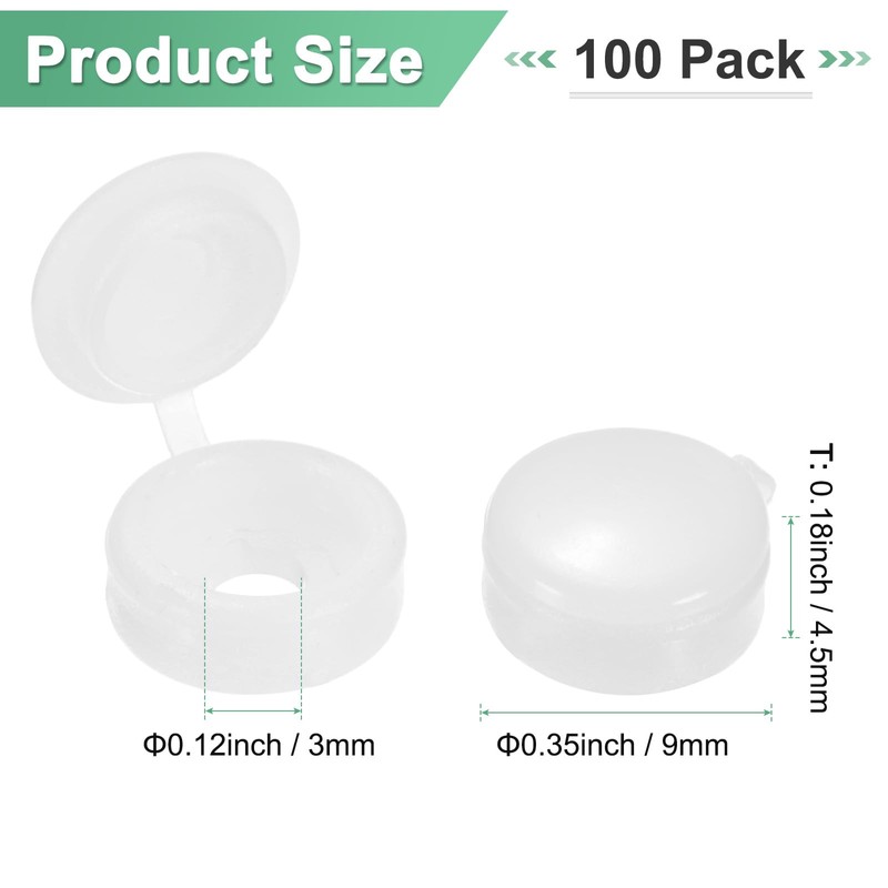 M METERXITY 100-Pack Plastic Hinged Screw Cover Caps, 3mm Shutter