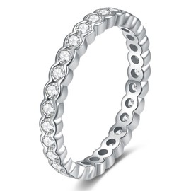 LOIPURI Eternity Band Rings for Women, D Color VVS1 Clarity Moissanite Rings for Women, White Gold Wedding Bands Bezel Setting, Promise Travel Engagement Anniversary Size 6