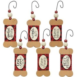 Hearthside Dog Bone Ornaments Set of 6 Wood NIP Pet Dog Lover Christmas gift