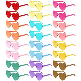 Morcheiong 24 Pcs Heart Sunglasses Frameless Glasses Women Bachelorette Girl Birthday Favor Transparent Eyewear (Multicolor)