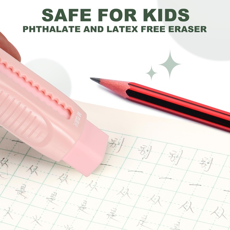 M&G 4 Pack Erasers, Pink Sliding Retractable Eraser Push Pull