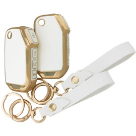 RUNZUIE 2Pcs 4 Buttons TPU Key Fob for 2019-2022 2023 2024 Kia K5 Forte Seltos Soul Sportage Sorento Cerato Telluride (Folding Flip) Key Fob Cover (White)