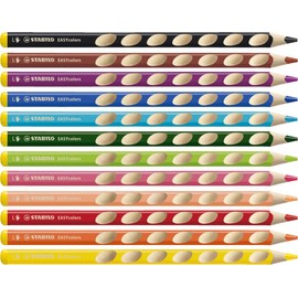 Ergonomic Colouring Pencil - STABILO EASYcolors - Left-Handed - Pack of 12 - Assorted Colours with Sharpener