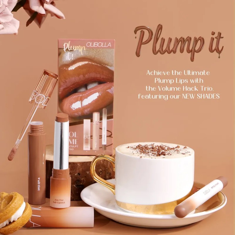Olibolla Volume Lip Trio Kit Liner,gloss Lipstick Nude Brown