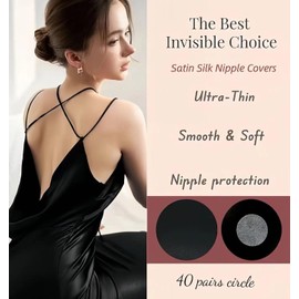 M Mistina 80pcs Round Shape Multi Design Pasties Breast Covers Nipple Cover Disposable Nipple Covers Bra Pad Self Adhesive (40, Black)