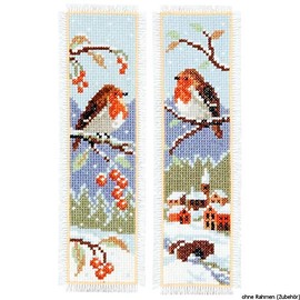 Vervaco Counted Cross Stitch: Bookmark: Robins: Set of 2, COTTON NA, 6 x 20cm