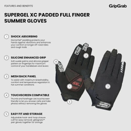 GripGrab Unisex's SuperGel XC Padded Full-Finger Mountain-Bike Touchscreen Gloves Cushioned Off-Road Summer Cycling MTB Marathon Long, Black, Medium
