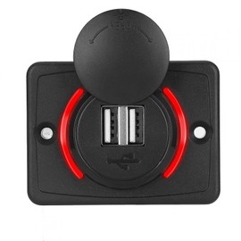 Tyenaza Toma Corriente USB Automovil, Enchufe de Cargador de Coche USB, 3.1A DC12V/24V Toma de Corriente para Cargador de Puerto USB Doble para Automóvil, para Marino, Barco, Camión, Autobús, RV(Rojo)