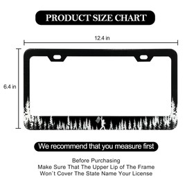 Forest Bigfoot License Plate Frame - American Flag Black Cool Metal License Plate Frame Holder Cover, Rust-Proof Waterproof Car Decorative Tag Frames for Standard Us Men Women 12x6 Inch