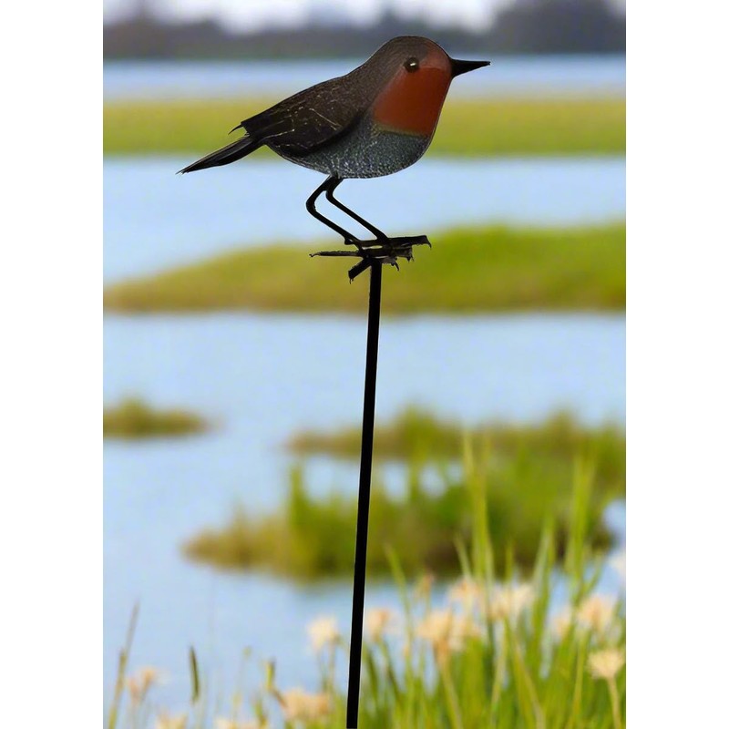Garden Metal Bird Stake Decoration, Robin Design, Outdoor Decorative Yard