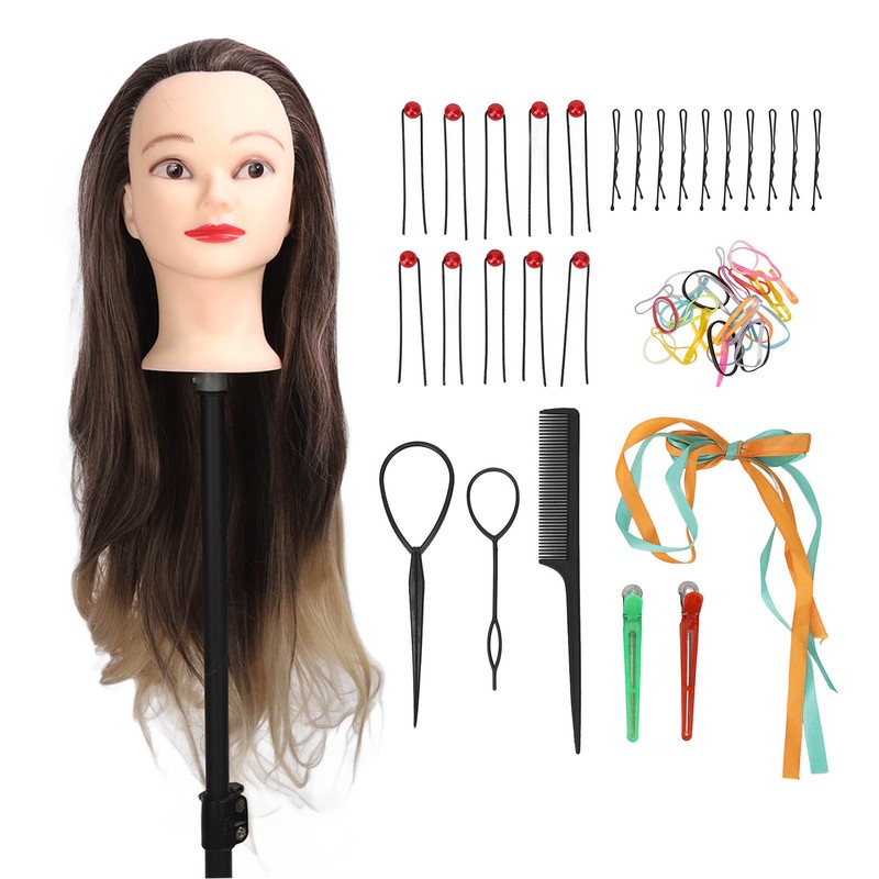 Blonde Gray Gradient Wig Hair Mannequin Head Hairdressing Styling Training