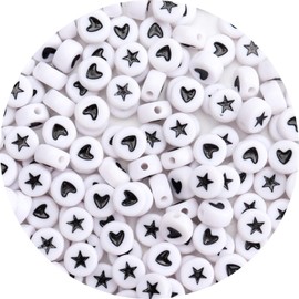 Siomia 100Pcs Letter Beads 4x7mm White Round Acrylic Alphabet Beads Letter Heart & Star Beads for Jewelry Making DIY Bracelets Necklaces Key Chains
