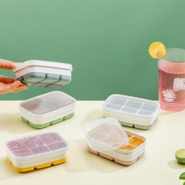 Ice Cube Trays for Freezer 4 Pack - Mini Ice Cube Trays with Lid & Easy-Release Silicone Bottom | Stackable Small Ice Cube Molds Blue Green Gray Pink